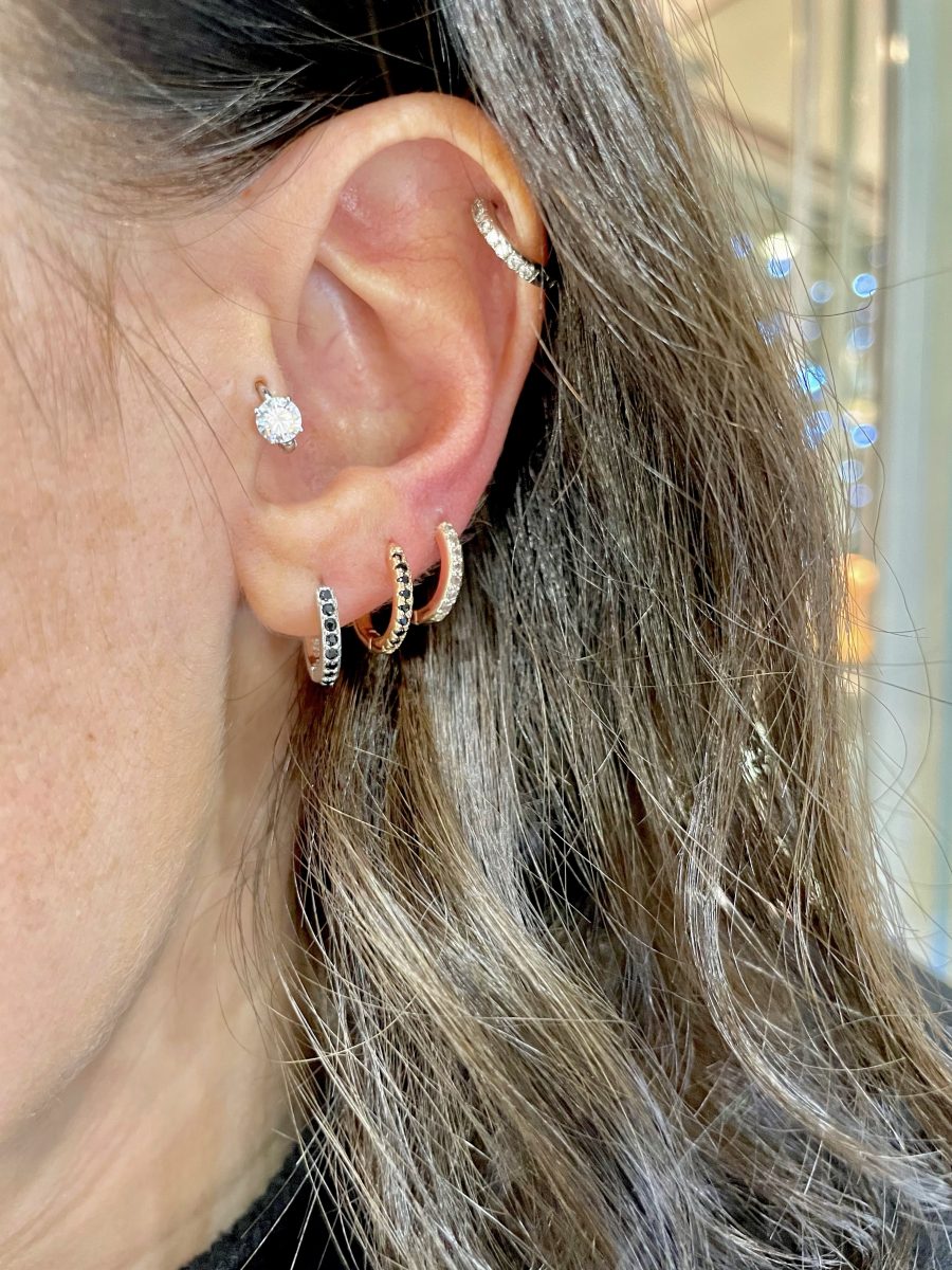 Cerchio Punto Luce Orecchini pl. Oro Bianco 18K con Cristalli Zirconi Argento